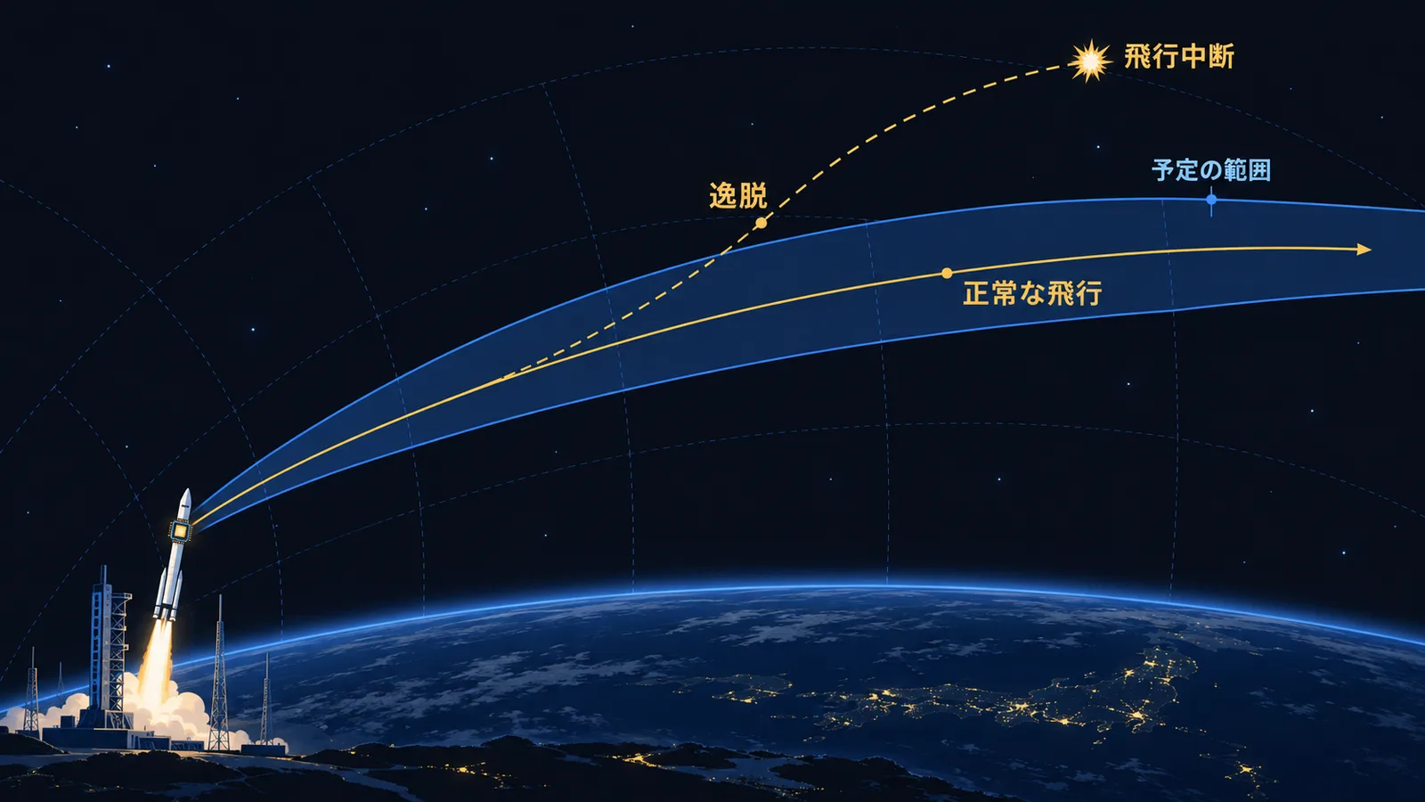 予定の飛行範囲から外れた軌道で、機体自らが飛行を中断する仕組みの図