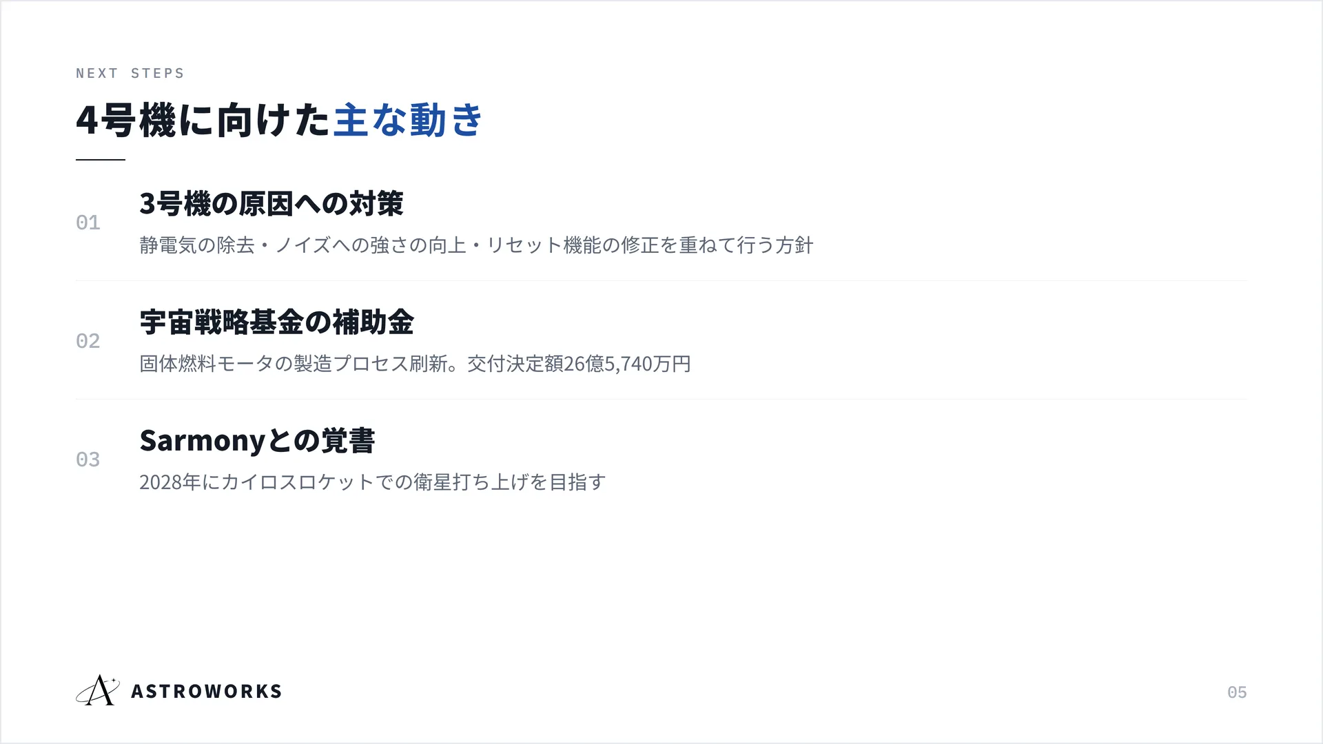 4号機に向けた{pd:主な動き}
