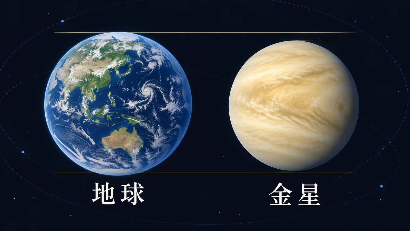 ほぼ同じ大きさで並んだ地球と金星の比較図
