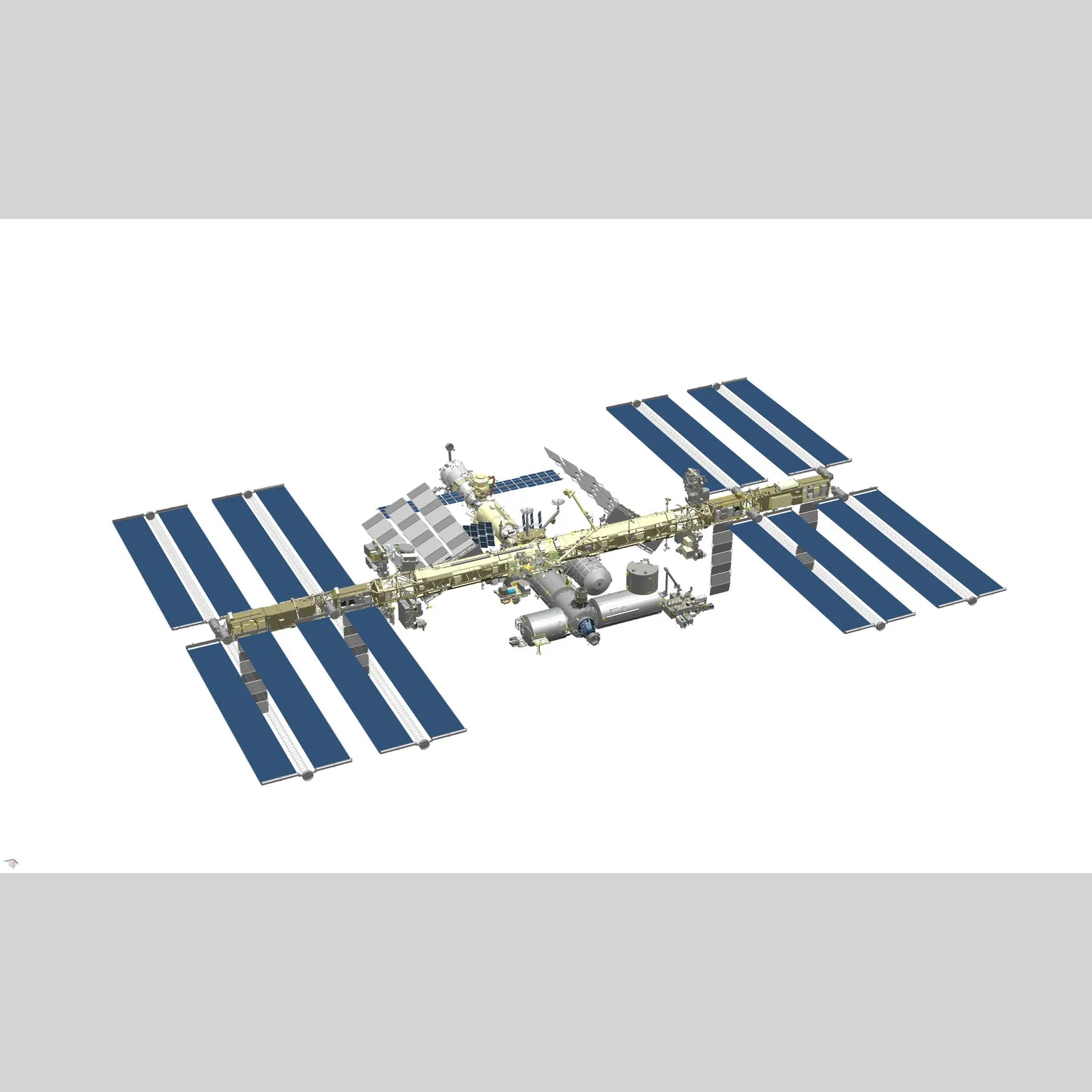 宇宙空間に広がる国際宇宙ステーションの大きな太陽電池パドル