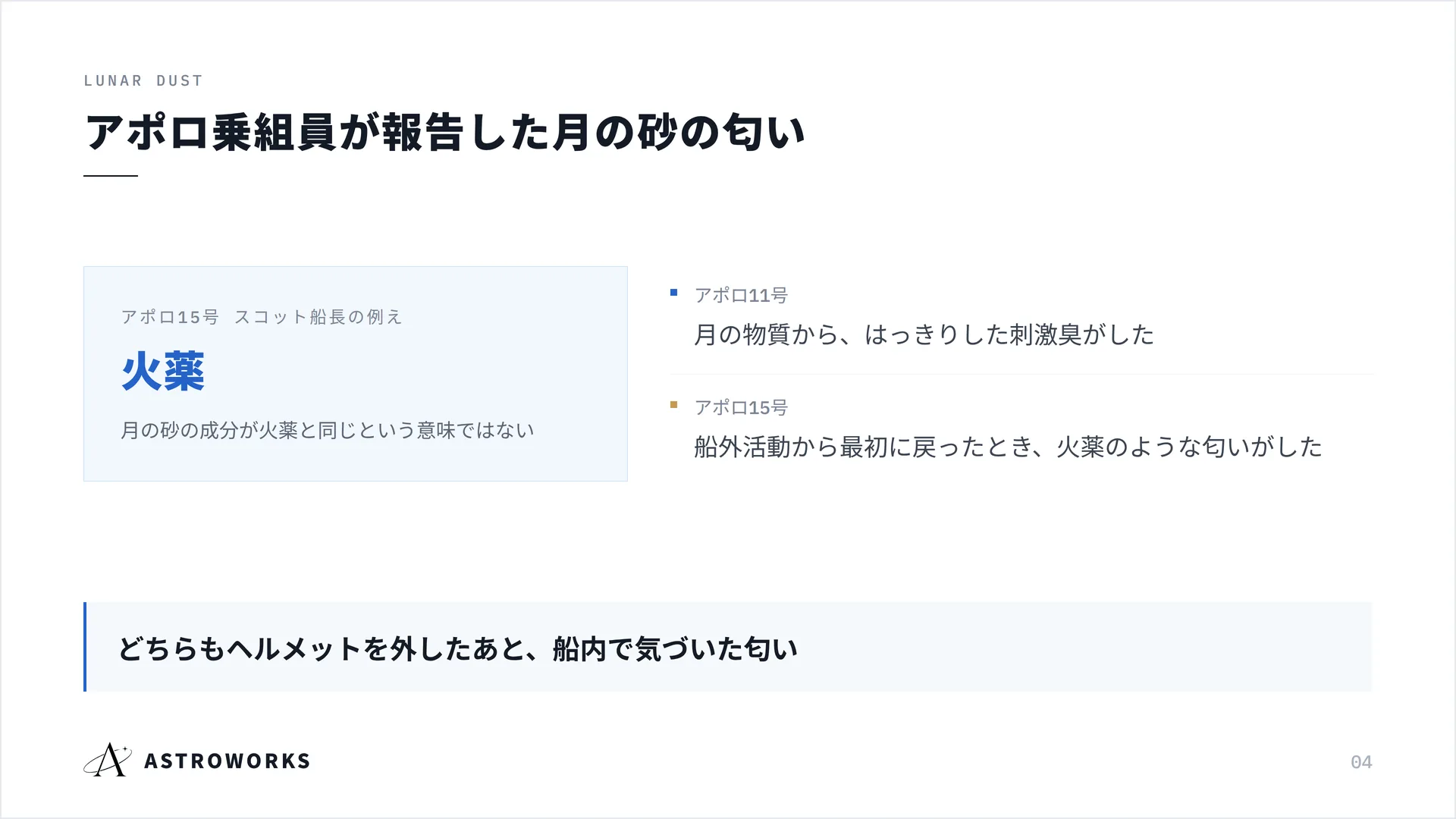 アポロ乗組員が報告した月の砂の匂い